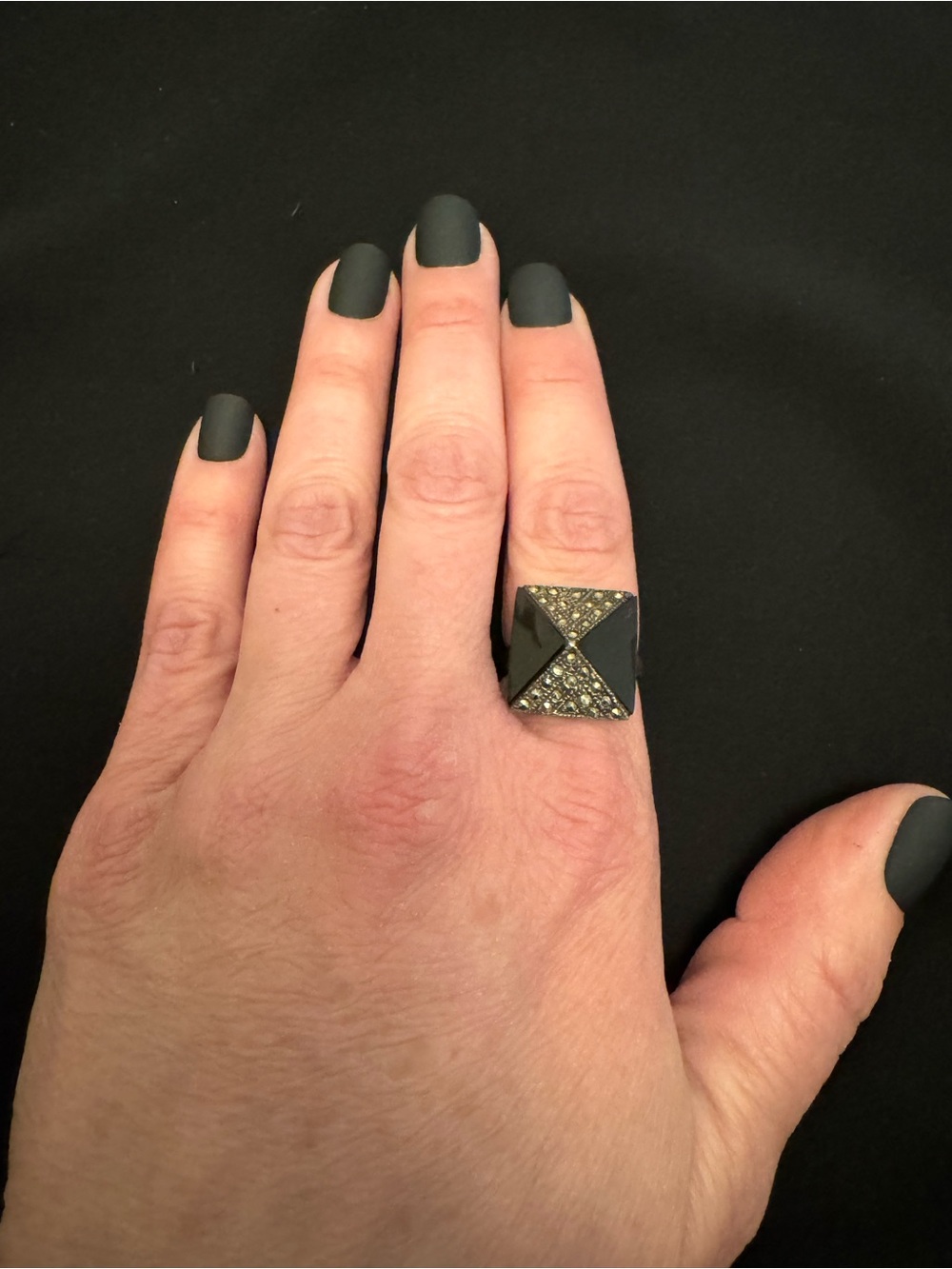 Vintage Onyx Marcasite Pyramid Ring